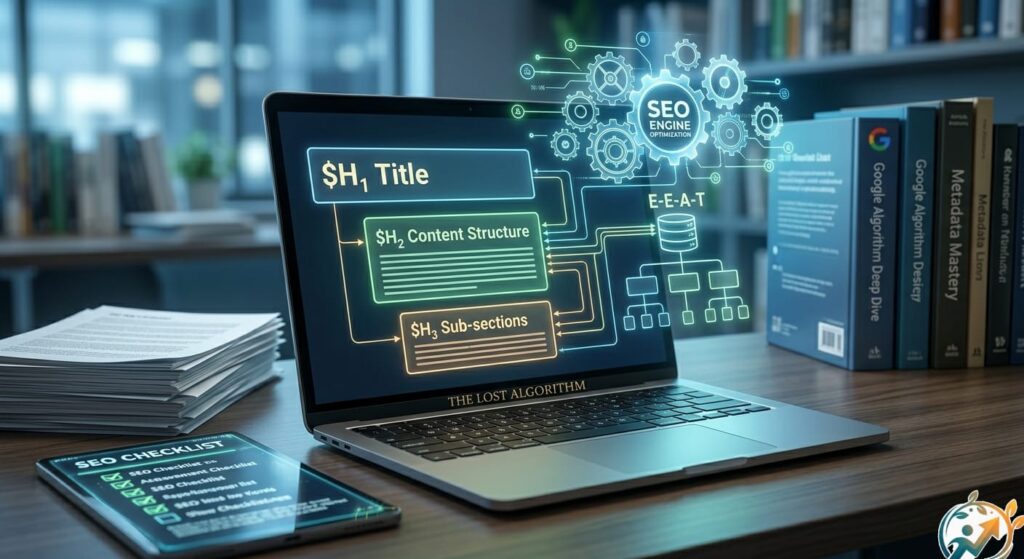 Detailed infographic of Technical SEO structure showing H1 H2 and H3 hierarchy with EEAT principles for AmalImpact blog