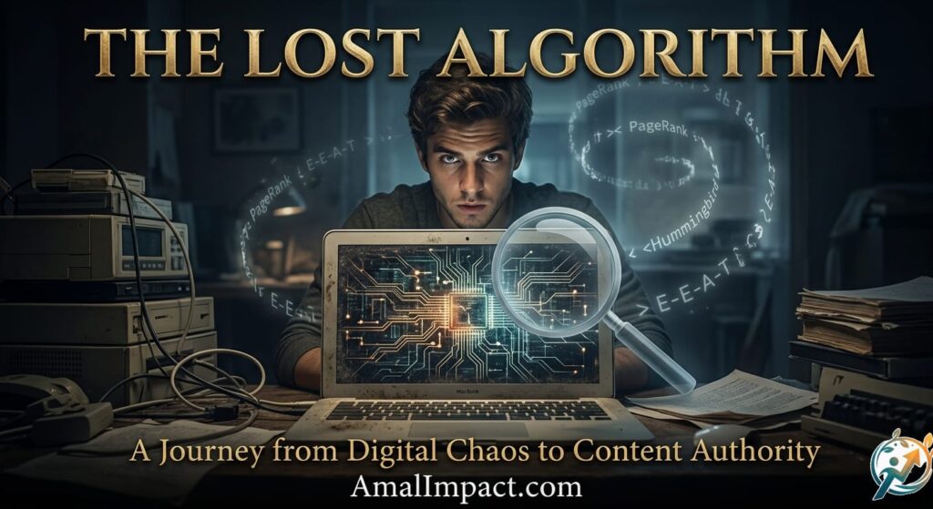 A digital creator analyzing the lost algorithm for a successful content marketing strategy on Amalimapct website 2026 Digital Success Strategy