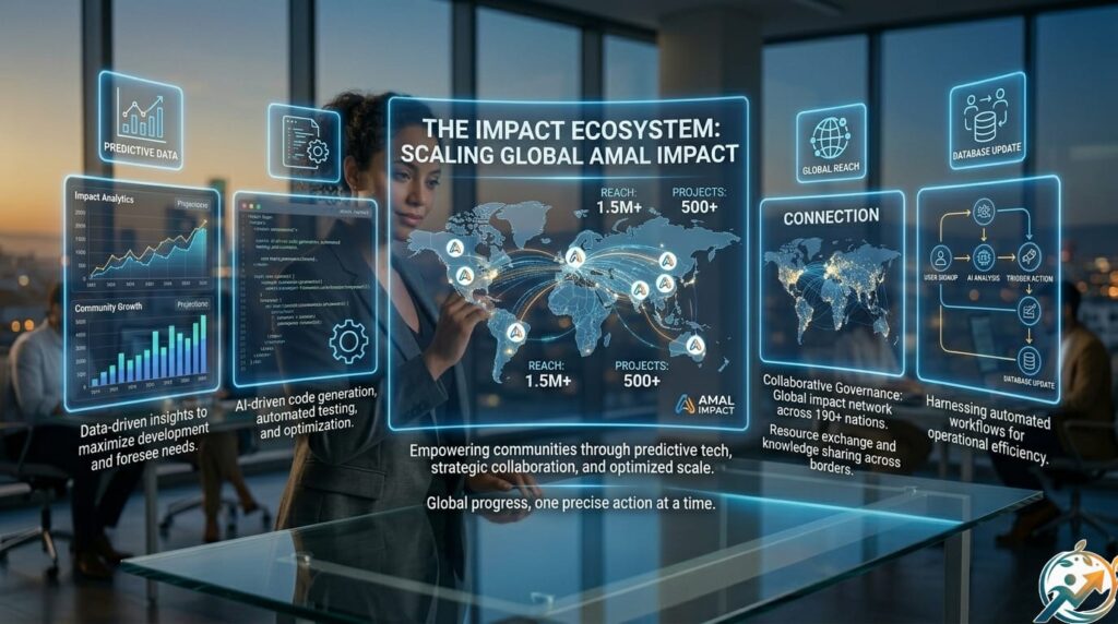Global ecosystem showing data-driven insights and automated workflows for personal branding for developers