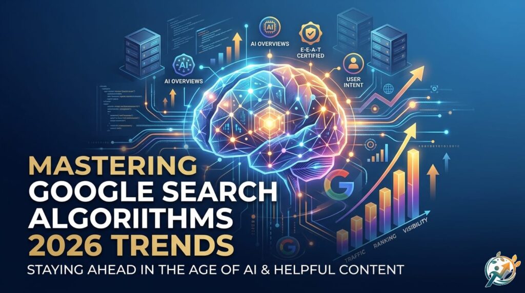 An illustrative infographic for Google Search Algorithms 2026 trends and Generative Engine Optimization on AmalImpact
