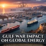 Oil tankers and energy infrastructure in the Gulf illustrating the impact of regional war on global energy markets