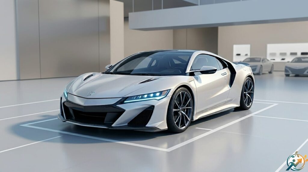 Modern Honda sports car in a showroom representing the latest chapter of the Soichiro Honda success story