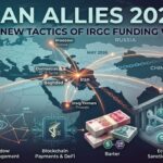 A strategic map showing Iran Allies 2026 and the digital tactics of the IRGC funding war